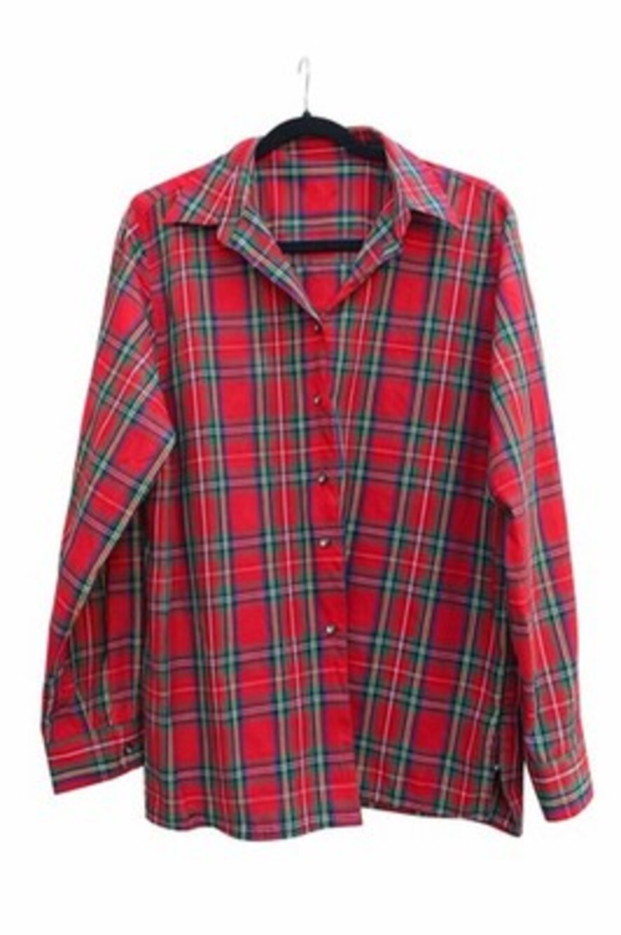 Foxcroft Women’s 12 Wrinkle Free Plaid Button Up Shirt Red Tartan 90s Thailand